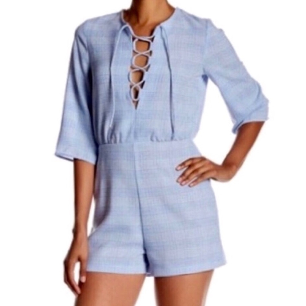 Ali & Jay Lace-Up Blue Plaid Romper Shorts Large